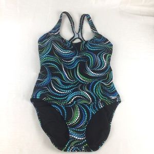 SPEEDO Black Dots One-Piece Swimsuit Size 16